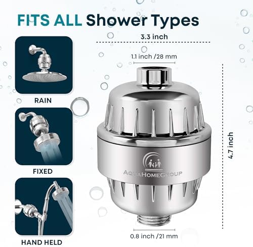 AquaHomeGroup 20 Stage Shower Head Filter with Vitamin C E A for Hard Water - High Output Filter to Remove Chlorine and Fluoride - 2 Cartridges Included - Consistent Flow Showerhead Filters