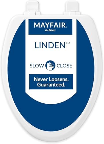Mayfair Linden Slow Close Toilet Seat, Non Slip Heavy Duty Wood, Easy Install, Elongated, White