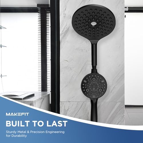 Dual Handheld Shower Head Combo, 2-in-1 Rain Shower Heads System 8 Inch Rainfall Shower Head and 10 Modes High Pressure Hand Held Showerhead with Built-in Power Wash