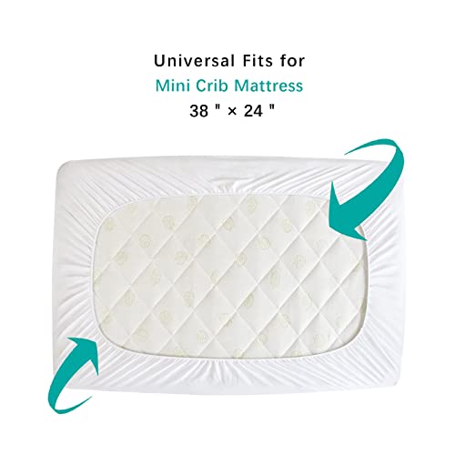 Mini Crib Mattress Protector Sheets Fitted Waterproof Mini Crib Mattress Pad Cover, Noiseless & Machine Wash 100% Absorbent Mattress Protector Sheet Quilted, White, 38" x 24"