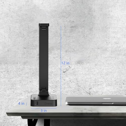 Drevet LED Desk Lamp for College Dorm Room, Desk Light with 1 USB Charging Port 2 AC Power Outlet, 3 Lighting Modes, 3 Level Brightness Touch Lamp, Eye-Caring Home Office Foldable Table Lamp