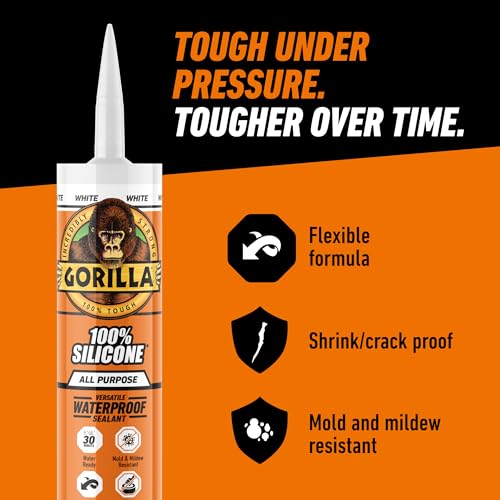 Gorilla Waterproof Caulk & Seal Silicone Sealant, 10oz Cartridge (Pack of 2) - White Caulking Sealant for Kitchen, Window, Bath, Marine, Door and More