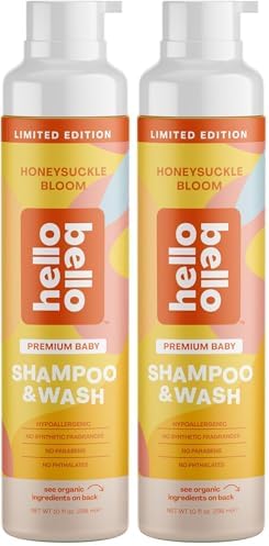 Hello Bello Baby Shampoo & Body Wash, Honeysuckle Bloom Scented, 10oz Bottle (Pack of 2)