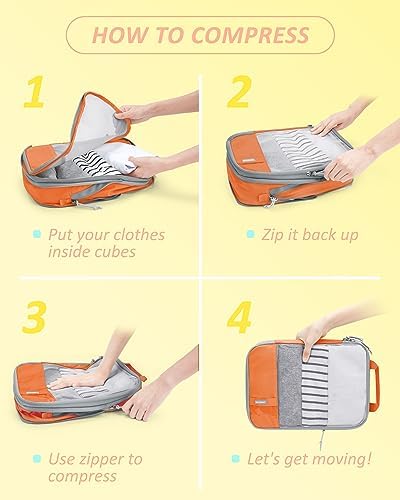 BAGSMART 6 Set Compression Packing Cubes - Lightweight Travel Essentials, Durable Luggage Organizer