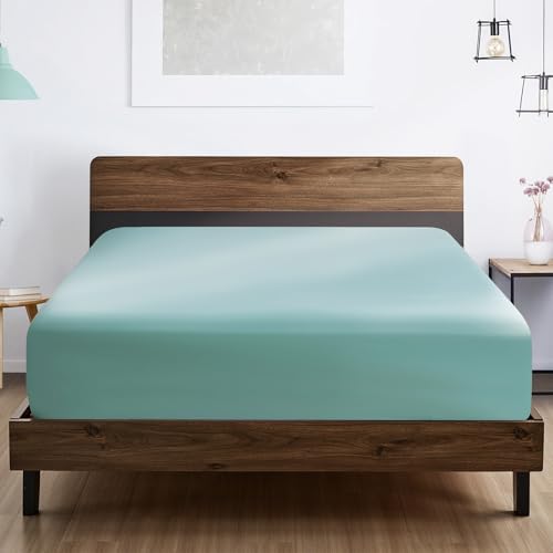 FreshCulture King Fitted Sheet Only - Hotel Quality Ultra Soft & Breathable Brushed Microfiber Fitted Sheet with 21 Inch Deep Pockets - Fits King Size Bed (Spa Blue)