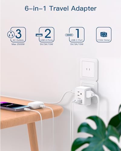 2 Pack US to Japan Plug Adapter, 2 Prong to 3 Prong Outlet Adapter with 3 AC Outlets 3 USB Ports(1 USB C), Type A Travel Power Converter Plug Adaptor for USA to Japanese Canada Mexico Philippines Peru