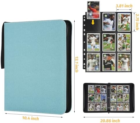 9 Pocket Card Binder, Premium Zip Trading Card Binder, 720 Double Sided Pocket PU Card Collection Binder, Collector Card Album, Card Folder for MTG, TCG, Sports Cards, Game Cards (Lake Blue)