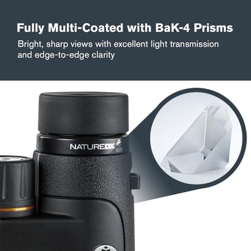 Celestron–Nature DX ED 10x42 Premium Binoculars –Extra-Low Dispersion Objective Lenses –Outdoor and Birding Binocular–Fully Multi-Coated with BaK-4 Prisms–Rubber Armored – Fog & Waterproof Binoculars