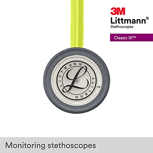 3M Littmann Classic III Monitoring Stethoscope, 5839, More Than 2X as Loud, Weighs Less, Stainless Steel Chestpiece, 27" Lemon-Lime Tube