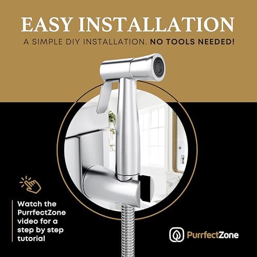 Purrfectzone Bidet Sprayer for Toilet, Handheld Sprayer Kit, Cloth Diaper Sprayer Set - Easy to Install - Stainless Steel