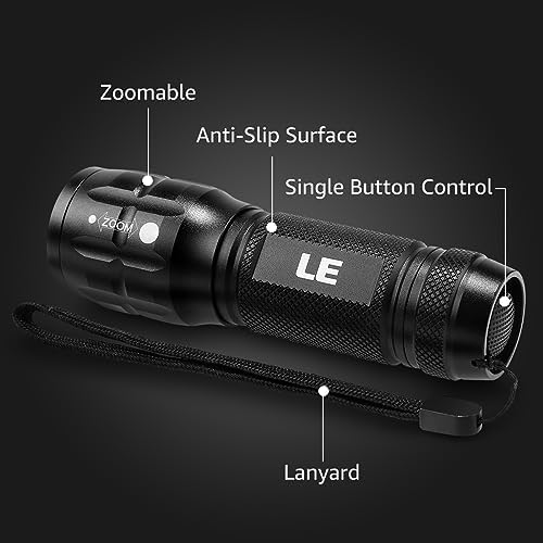 Lighting EVER LED Flashlights High Lumens, Small Flashlight, Waterproof, Adjustable Focus Flash Light for Outdoor, Emergency, Camping, AAA Batteries Included, 2 Pack