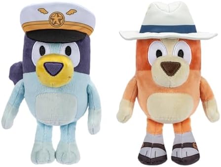 Bluey Friends Plush, Exclusive 2pk Plush Toys Including Captain and Holiday Bingo, Detailed Soft Plush Made, 6.5-9 inch / 16-23 cm Tall