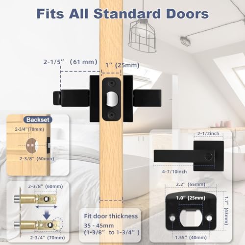 5 Pack Matte Black Door Handles Interior Door Knobs, Home Improvement Keyless Privacy Door Lock, Heavy Duty Zinc Alloy 2.07 lb Door Leverset for Bedrooms Bathrooms