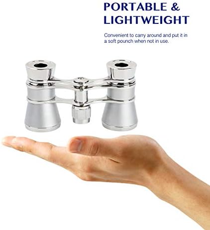 Aomekie Opera Glasses Binoculars 3X25 Theater Glasses Mini Binocular Compact with Chain for Adults Women in Musical Concert(Silver)