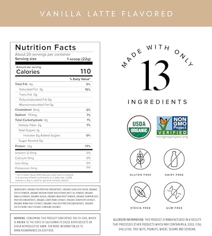 Truvani Protein + Energy Drink Mix with 87mg Caffeine | Vanilla Latte | 12g Organic Plant Based Protein | 20 Servings | USDA Organic Coffee Powder & Adaptogens | Gluten & Dairy Free | Vegan | Non-GMO