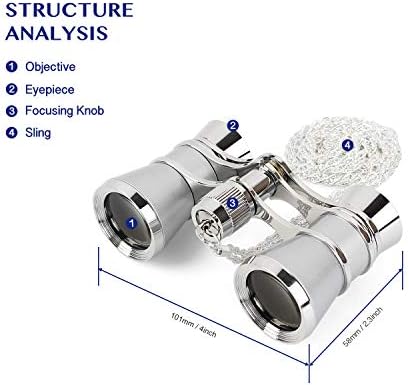 Aomekie Opera Glasses Binoculars 3X25 Theater Glasses Mini Binocular Compact with Chain for Adults Women in Musical Concert(Silver)