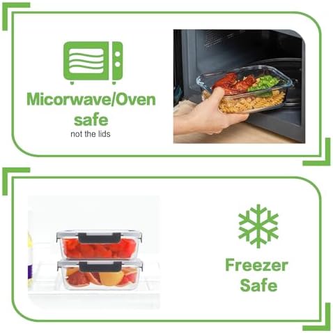 8 Pack 36oz Large Glass Meal Prep Containers with lids, Glass Food Storage Containers with Leak Proof Snap Lock Lids , Airtight Bento lunch Boxes, Kitchen Storage, Oven, Freezer and Dishwasher Safe