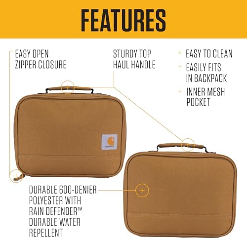 Carhartt Insulated Lunch Cooler For Men and Women, Fully Insulated Lunch Pale for Work, Outdoor, and Everyday Use, 4 Can (Carhartt Brown)