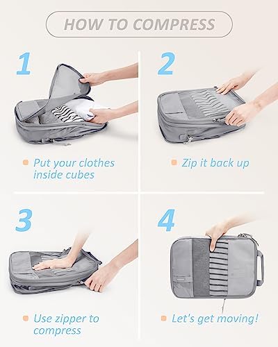 BAGSMART 6 Set Compression Packing Cubes - Lightweight Travel Essentials, Durable Luggage Organizer