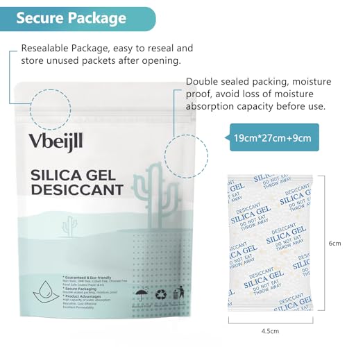 Premium Desiccant Silica Gel Packets with Color Indicating - Rechargeable Moisture Absorbers for Food Grade Silica Packets for Foods, Seeds, 3D Filaments, Electronics, Safes (150, 5 Gram)