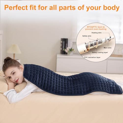 Heating Pad,Electric Heating Pads for Back,Hot Heated Pad for Abdomen,Shoulder,Knee,Multiple Temp and Auto Shut Off(NavyBlue, 40''×20')