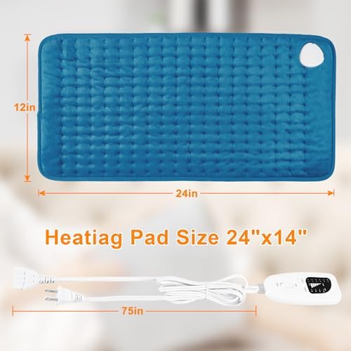 Heating Pads,Electric Heating Pads for Back,Shoulder,Hot Pad for Neck and Arms,Abdomen,Moist Heated Pad for Legs and Knee,Auto Shut Off(Deep Sky Blue, 24''×12'')
