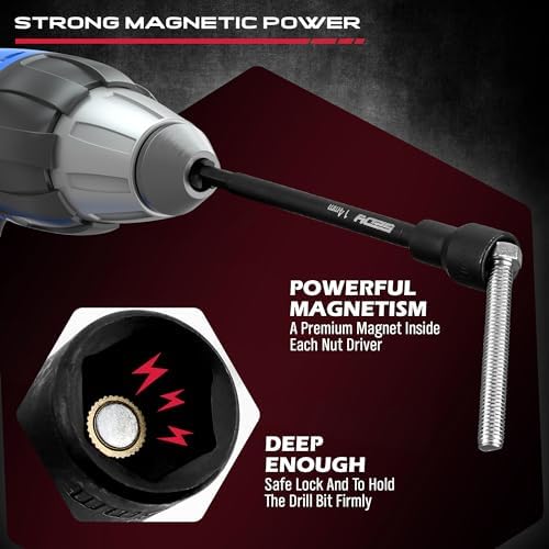 Nut Driver Impact Bit Set - 31-Piece Magnetic Socket Impact Drill Bit Tool Sets Extra Long Hex Nut Setter Driver Holder - Metric SAE Screwdriver Bits 1/4 Drive Shank Adapter Extension