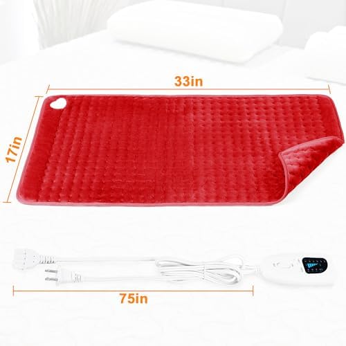 Heating Pad-Electric Heating Pads for Back,Neck,Abdomen,Moist Heated Pad for Shoulder,Knee,Hot Pad for Arms and Legs,Dry&Moist Heat & Auto Shut Off(Red, 33''×17'')