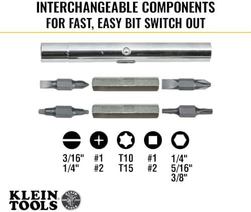 Klein Tools 32500 11-in-1 Screwdriver / Nut Driver Set, 8 Bits (Phillips, Slotted, Torx, Square), 3 Nut Driver Sizes, Cushion Grip Handle