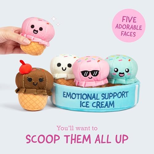 Emotional Support Ice Cream Cones by Relatable, Cuddly Stuffed Animals and Toys, Squishy Toys and Plushies, Great Gift Ideas for Loved Ones of All Ages, Includes 5 Plushies with Carrying Basket