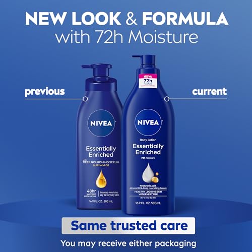 NIVEA Skin Care Set, Essentially Enriched Body Lotion Pack (2 x 16.9 Fl Oz) + Moisture Lip Care Lip Balm Set (4 x 0.17 Oz), Dermatologically Tested for Skin Compatibility