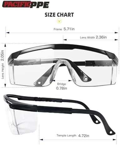 PACIFIC PPE 2 Pack Safety Glasses for Men and Women, ANSI Z87 Anti-fog Eyewear with Scratch Resistant Clear Wraparound Lenses, Adjustable Lab Goggles, UV Protection