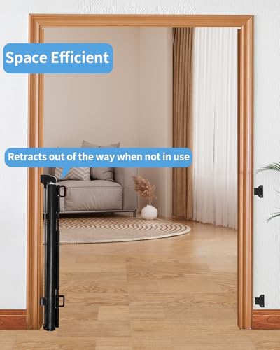 Retractable Baby Gate for Doorways and Stairs, Mesh Safety Gate for Pet, Indoor & Outdoor Use, One-Hand Operation, Easy Installation, 33.6" Tall, Expands to 55" Wide(Black,33.6"x55")