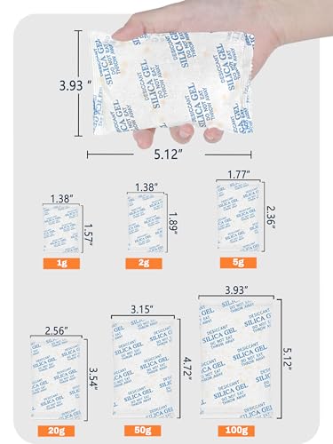 Premium 5 Gram 200 Pcs Desiccant Silica Gel Packets for Lab Distillation Apparatus, Moisture Absorbers for Food Grade Silica Packets for Foods, Seeds, 3D Filaments, Electronics, Safes