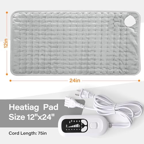 Heating Pad,Electric Heating Pads for Back,Abdomen,Neck,Moist Heated Pad for Shoulder,Knee,Dry&Moist Heat & Auto Shut Off,Hot Pad for Legs and Arms(Silver Gray, 12''×24'')