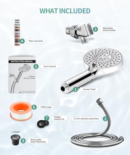 Filtered Shower Head with Handheld, High Pressure 9 Spray Mode Chrome Showerhead with Filters,detachable shower head,Water Softener Filters Beads for Hard Water -Remove Chlorine