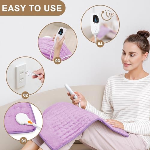 Heating Pad-Electric Heating Pads for Back,Neck,Abdomen,Moist Heated Pad for Shoulder,Pain Relieve,Dry&Moist Heat & Auto Shut Off(Lavender, 20''×24'')