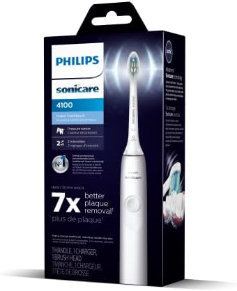 Philips Sonicare 4100 Rechargeable Electric Toothbrush, with Pressure Sensor, 2 Intensity Settings, SmarTimer and QuadPacer, 14-Day Battery Life, White, Model HX3681/23