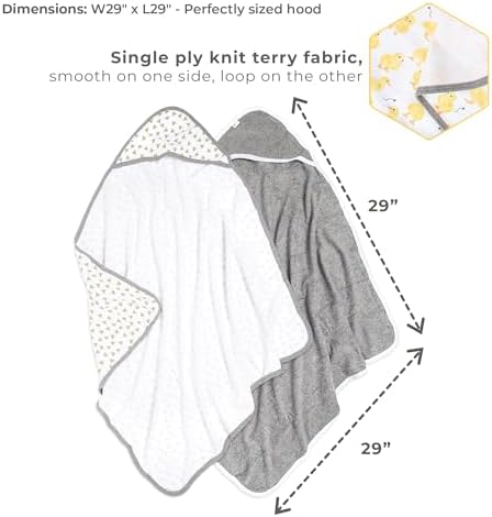 Burts Bees Baby Infant Hooded Towels Little Ducks Organic Cotton, Unisex Bath Essentials and Newborn Necessities, Soft Nursery Towel with Hood Set, 2-Pack Size 29 x 29 Inch