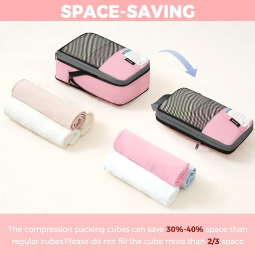 BAGAIL 4/6 Set/8 Set Compression Packing Cubes Travel Accessories Expandable Packing Organizers(HalfMesh, 8-Pink)