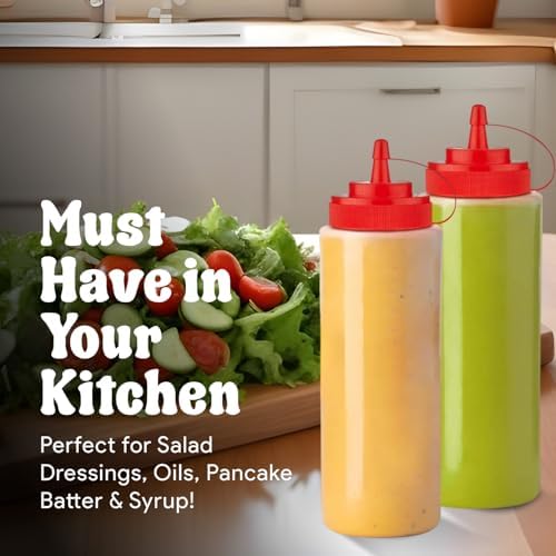 Norcalway 16 oz Condiment Squeeze Bottles for Sauces - Leak Proof - 6 Pack