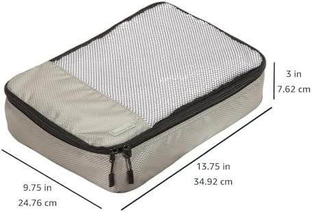 Amazon Basics 4 Piece Packing Cubes with Double Zipper and Mesh Top, Travel Organizer Set, Medium, Gray