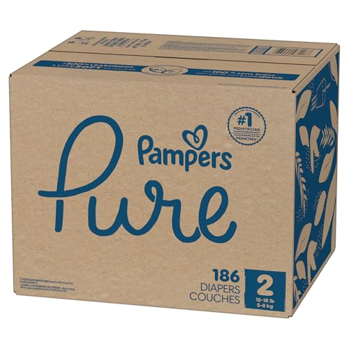 Pampers Pure Protection Baby Diapers, Size 2 (12-18 lbs), 186 Count, Up to 100% Leakproof, Premium Plant-Based Skin Protection, Hypoallergenic Soft Diapers