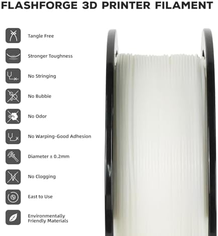 FLASHFORGE PLA Filament 1.75mm, 3D Printer Filament 1kg (2.2lbs) Spool, Dimensional Accuracy +/- 0.02mm, 3D Printing Filament Easy to Use and Fits for Most FDM 3D Printers (Natural)