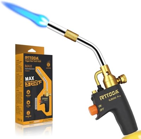Propane Torch Head, GJ-8000pro High Intensity Torch Head, Trigger Start Gas Torch Kit for Propane, Pencil Flame Welding Torch Fuel by Mapp/Map/Propane, Soldering, Cooking(CSA Certified)