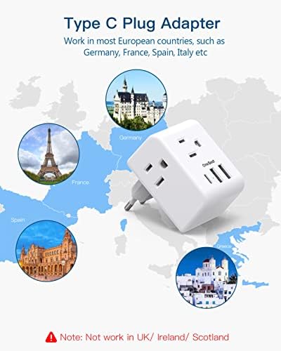 2 Pack European Travel Plug Adapter, One Beat International Power Adapter with 3 Outlets 3 USB Ports(1 USB C), Type C Plug Adaptor for US to Europe Italy Spain France Germany Iceland Travel Essentials