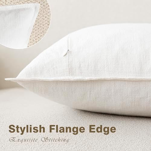 Foindtower Pack of 2, Decorative Linen Soild Throw Pillow Covers Soft Accent Cushion Case Boho Farmhouse Neutral Pillowcase for Chair Couch Sofa Bedroom Living Room Home Decor 26 x 26 Inch Cream White