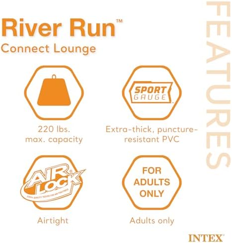 Intex 58854EP River Run Connect Inflatable Floating Lounge: Comfortable Backrest – Built-in Cup Holder – Durable Grab Handles – Easy-to-Use Connectors – 220lb Weight Capacity