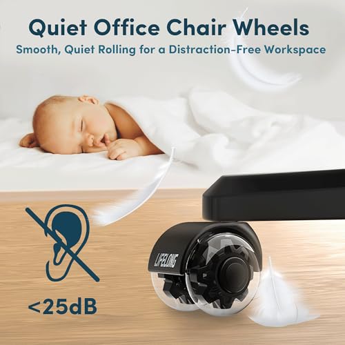 Lifelong Office Chair Wheels Replacement Rubber Chair Casters for Hardwood Floors and Carpet, Set of 5, Heavy Duty Casters for Chairs to Replace Office Chair Mats - Fits 98%
