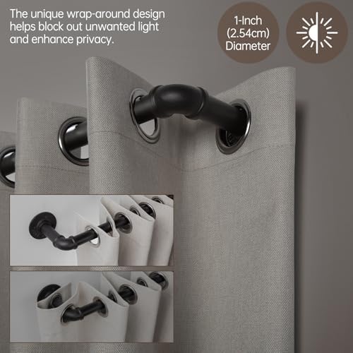 Zeerobee Curtain Rods for Windows 48 to 84, 1 Inch Industrial Wrap Around Black Curtain Rod, Indoor/Outdoor Room Divider Adjustable Drapery Pole, 48"-86"